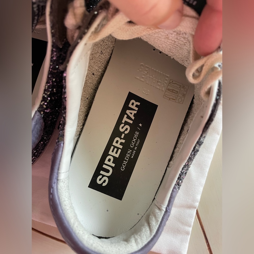 Golden Goose Super Star Low Top Sneaker - Glitter Sparkle - Size 8 - Brand New - Picture 11 of 16